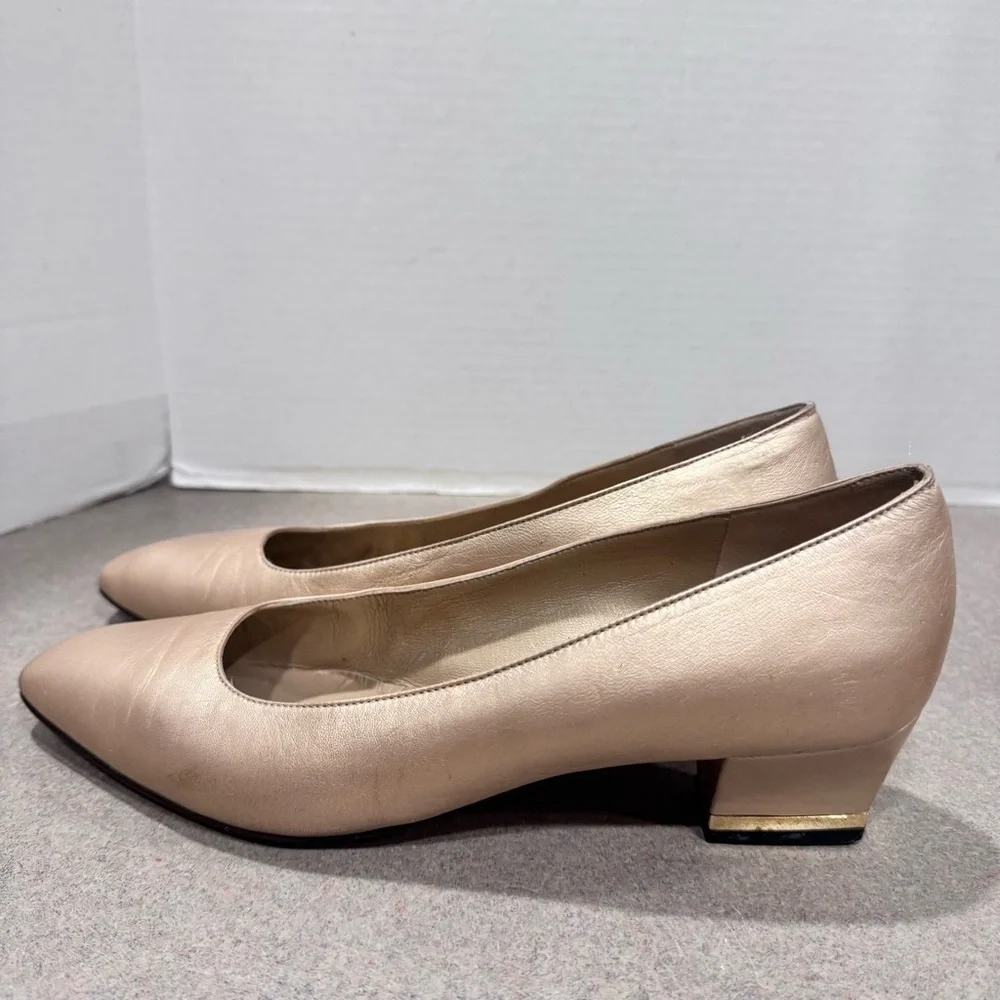 St. John Metallic Gold Vintage Leather Block Heel Pumps Size 9B